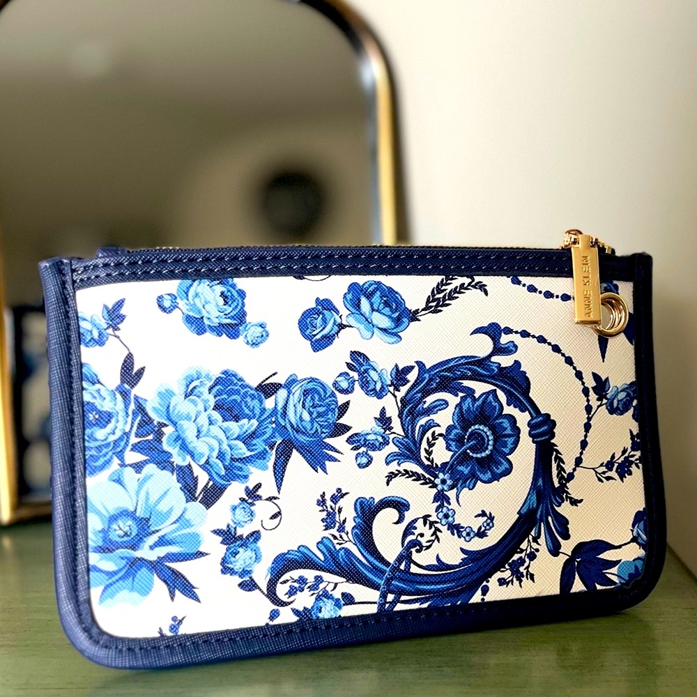 Anne Klein Floral Blue & White Clutch
